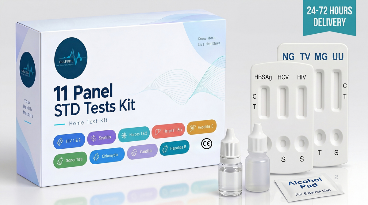 11 Panel STD Tests Kit box with test cassettes and accessories