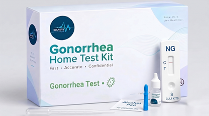 Gonorrhea Test Kit box with test cassette and accessories
